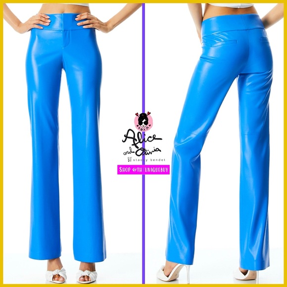 Alice + Olivia Olivia Vegan Leather Blue Bootcut Pant